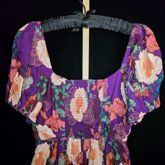 NWT Band Of The Free Aimee Purple Floral Puff Sleeve Mini Dress M & L - Picture 8 of 13